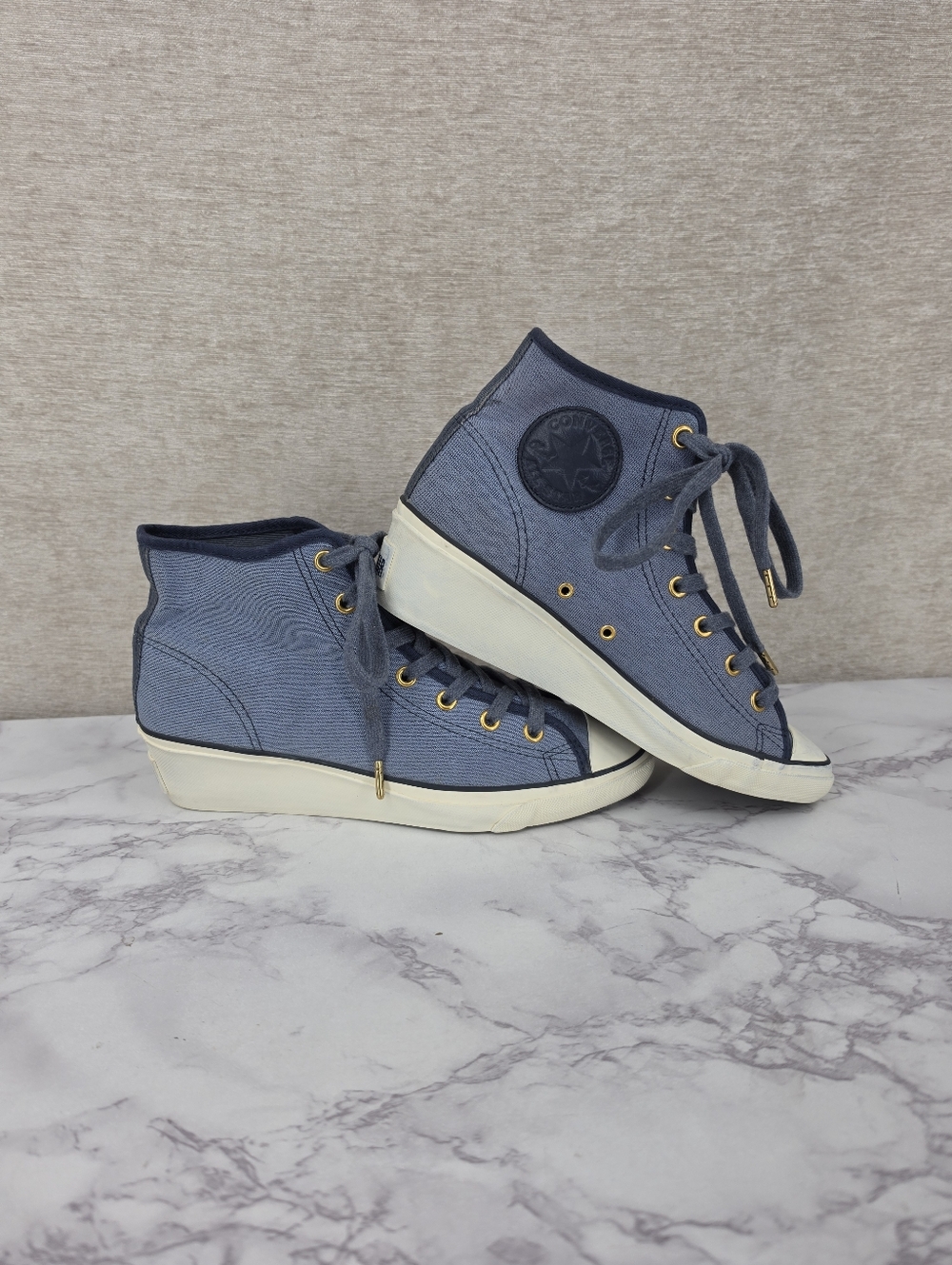 Converse High Top Wedge Sneakers in Denim Blue Tennis Shoes